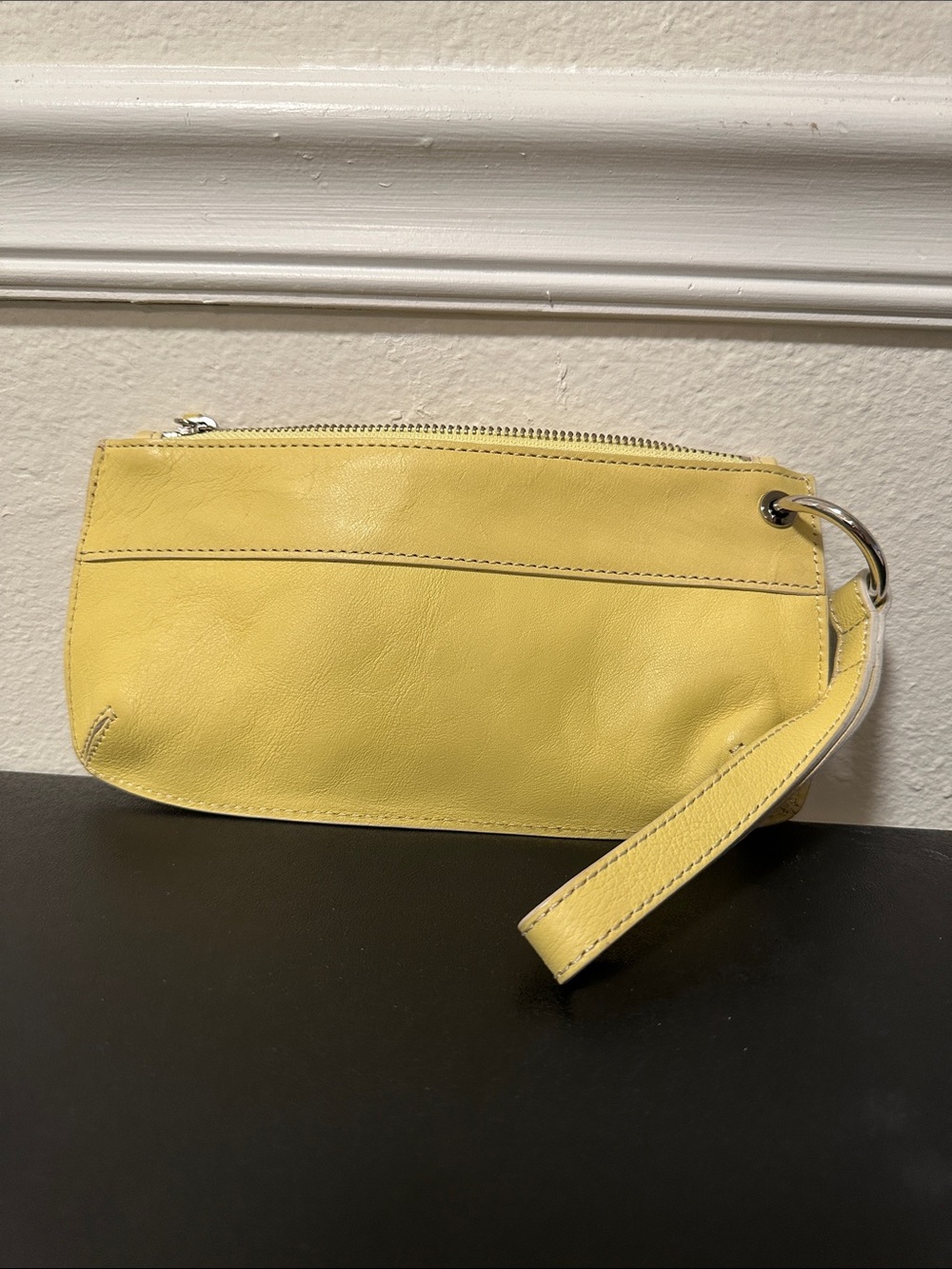 Banana Republic Lemon Yellow Leather Wristlet Clutch